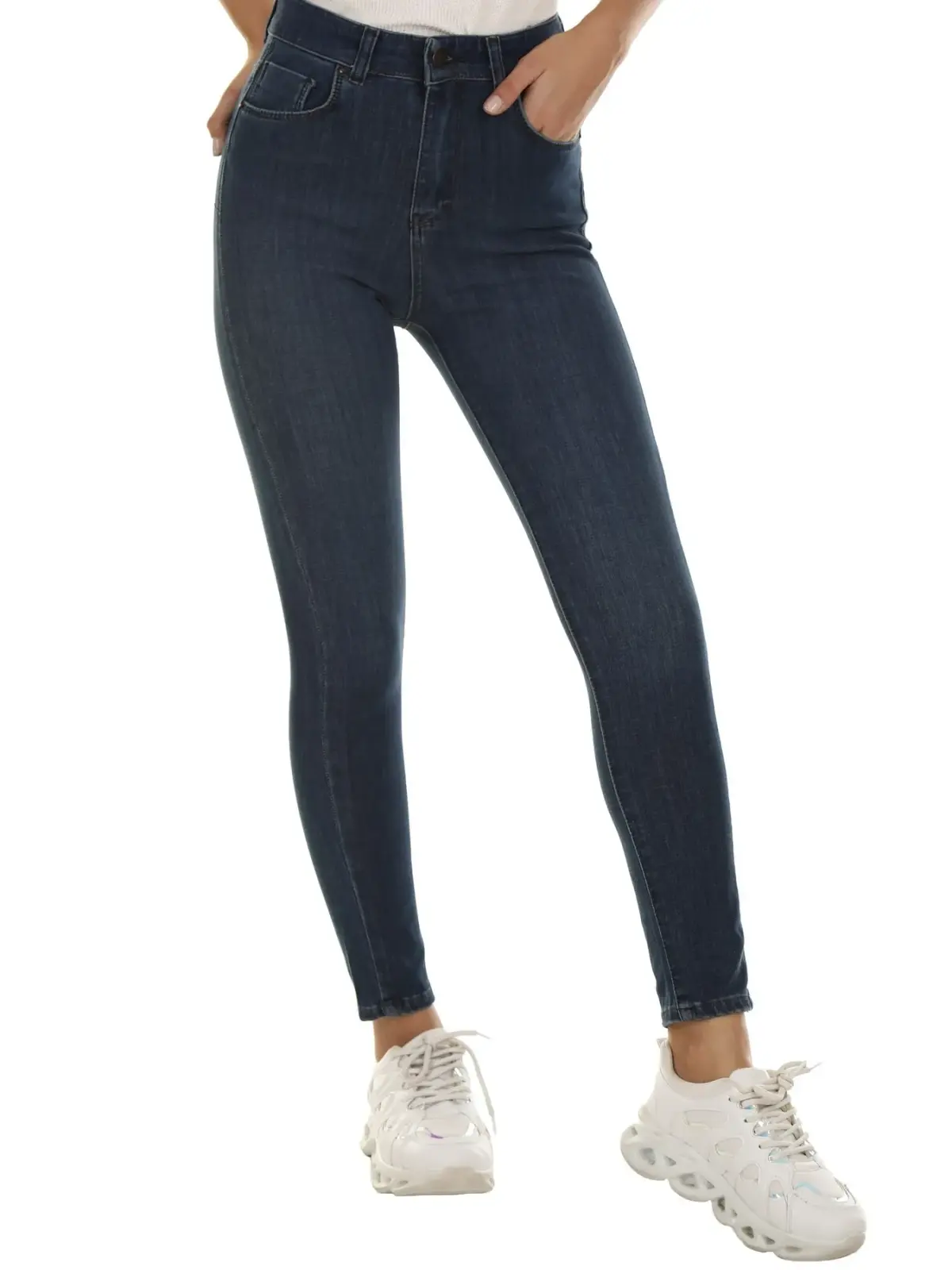 Kadın Yüksek Bel Skinny Kot Pantolon – Koyu Lacivert