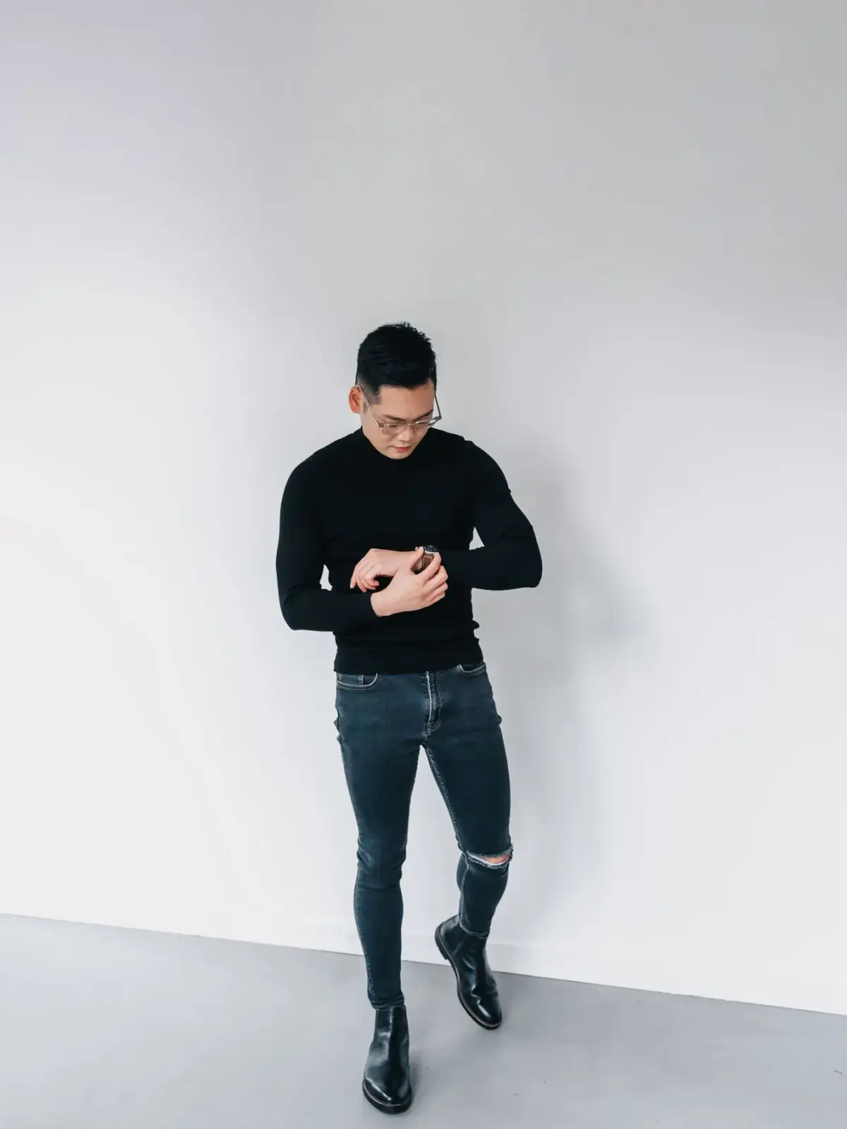 Erkek Diz Yırtık Skinny Kot Pantolon – Antrasit