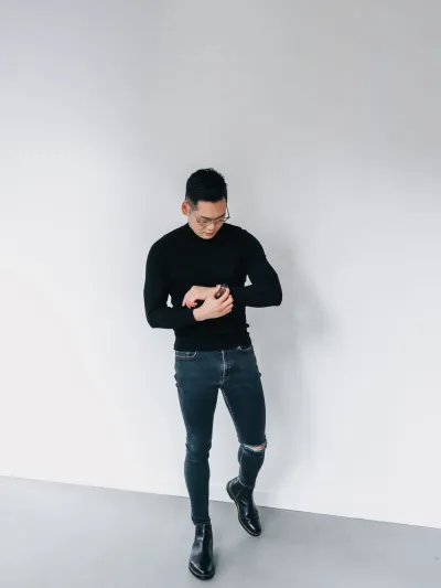 Erkek Diz Yırtık Skinny Kot Pantolon – Antrasit