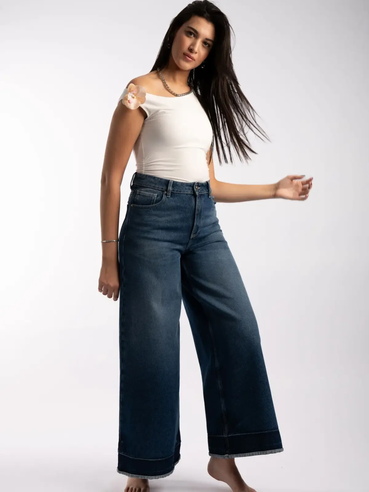 Kadın Wide Leg Kot Pantolon – Koyu Mavi