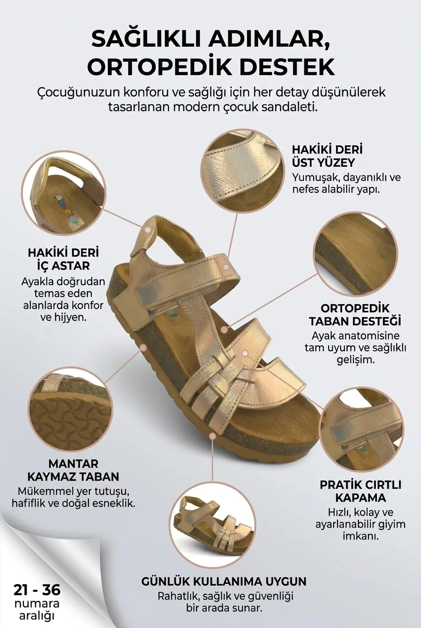 Rose Deri ve Ortopedik Kız Çocuk Sandalet