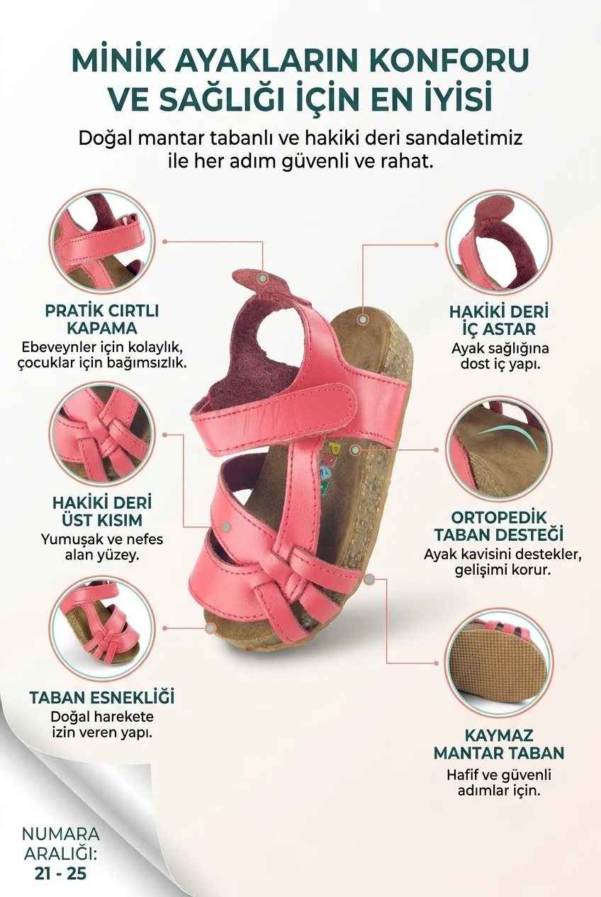 Nar Çiçeği Deri ve Ortopedik Bebek Sandalet