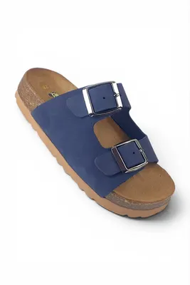 Hakiki Deri Ortopedik Taban Unisex Çocuk Terlik Lacivert