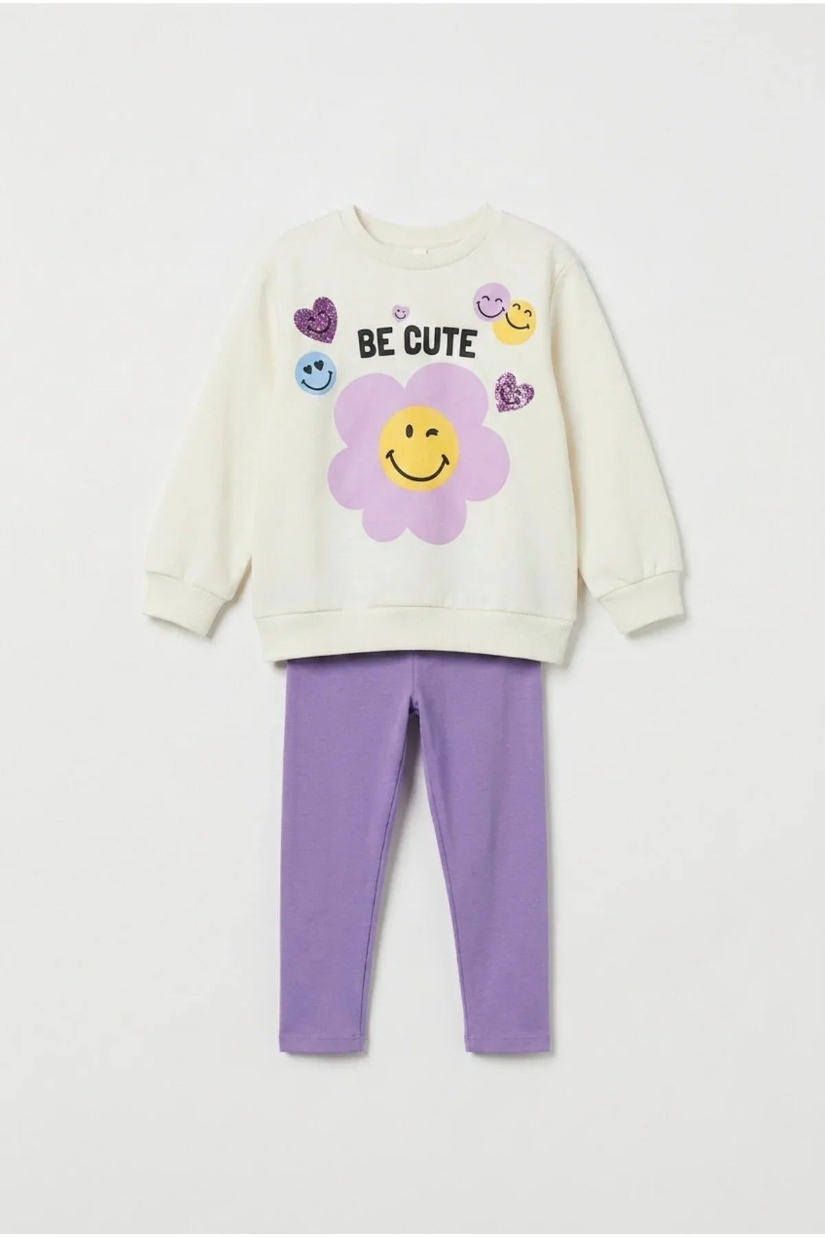kız çocuk bebek be cute baskılı sweatshirt tayt takım ZEYDER2239