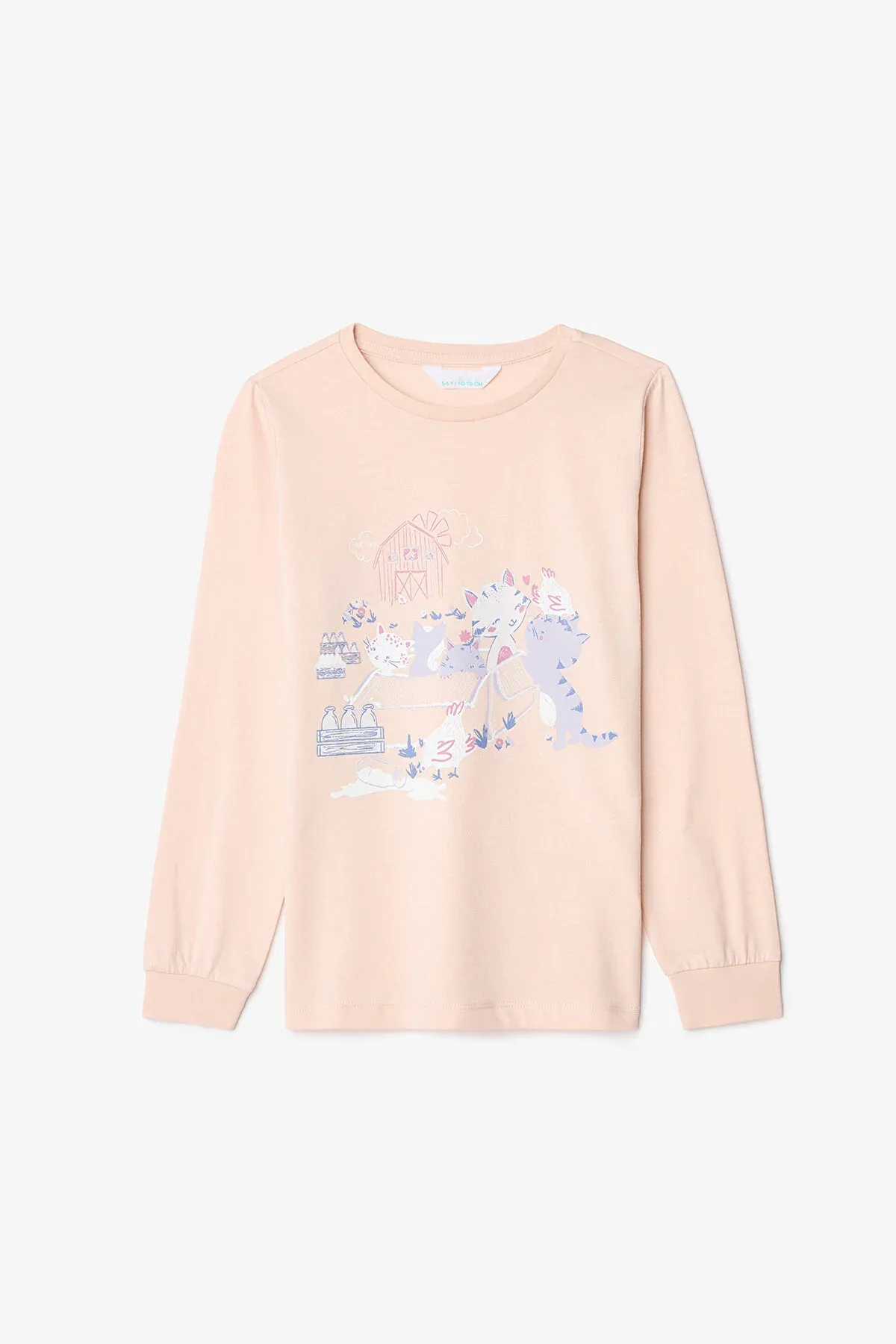kiz cocuk desenli pembe pijama takimi 4 13 yas
