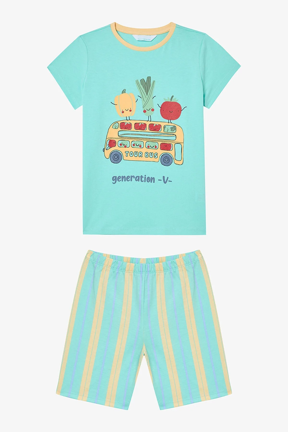 unisex çocuk baskılı pijama takımı şortlu su yeşili ZEYDER2188