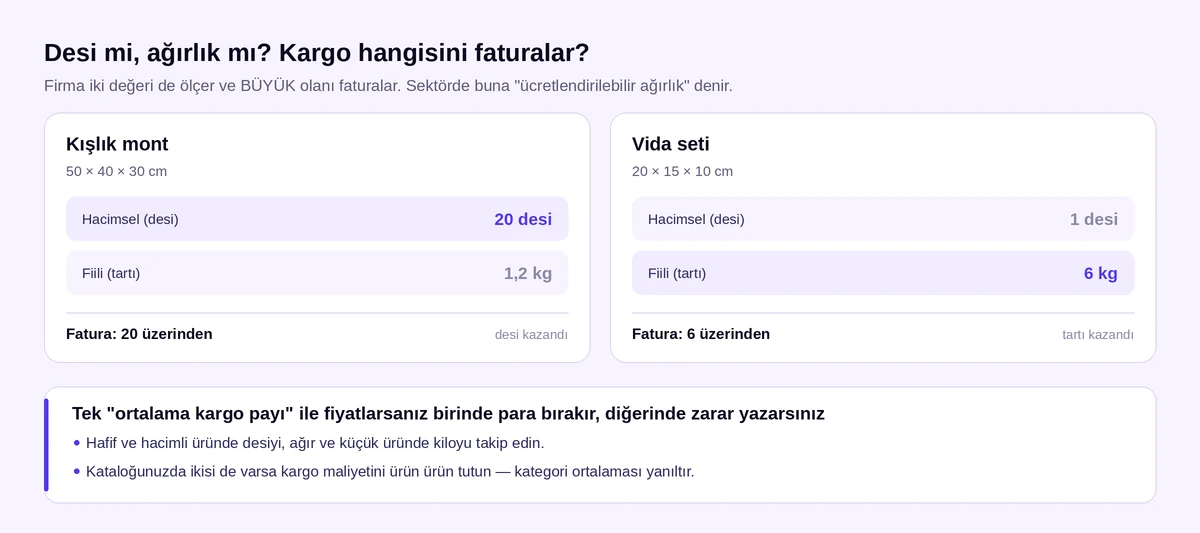 Desi mi ağırlık mı: kargo firması hacimsel ve fiili ağırlıktan büyük olanı faturalar