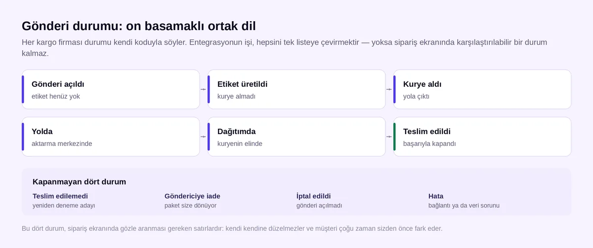 Kargo entegrasyonunda normalize edilmiş gönderi durumları ve kapanmayan dört durum