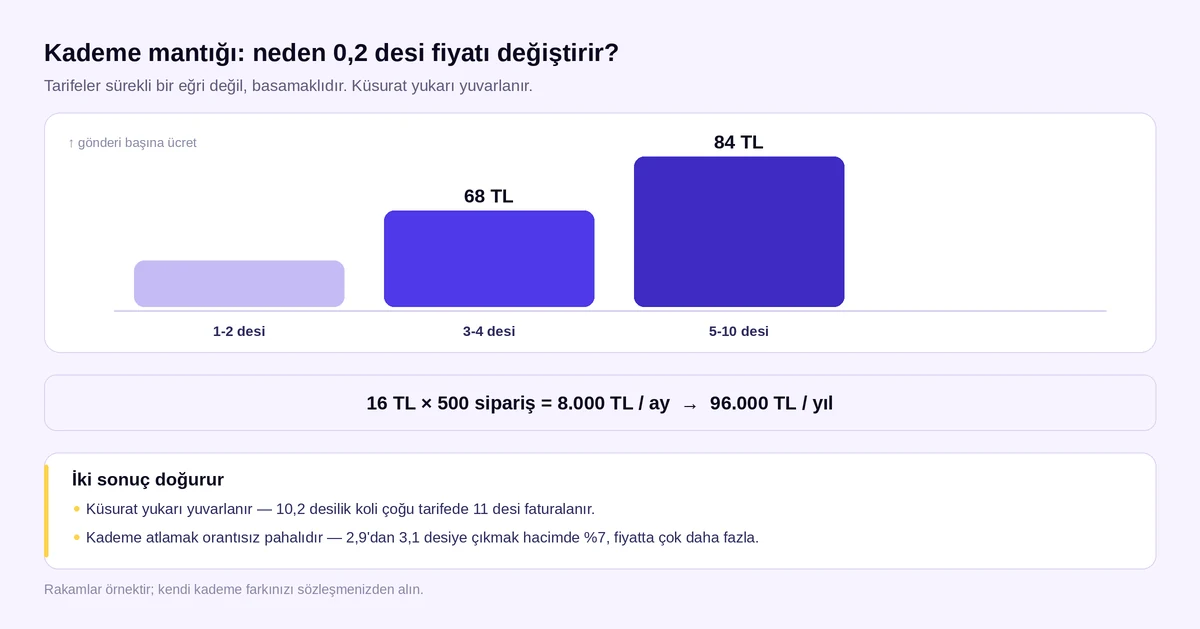 Kargo tarifesinde desi kademesi mantığı ve kademe atlamanın yıllık maliyeti