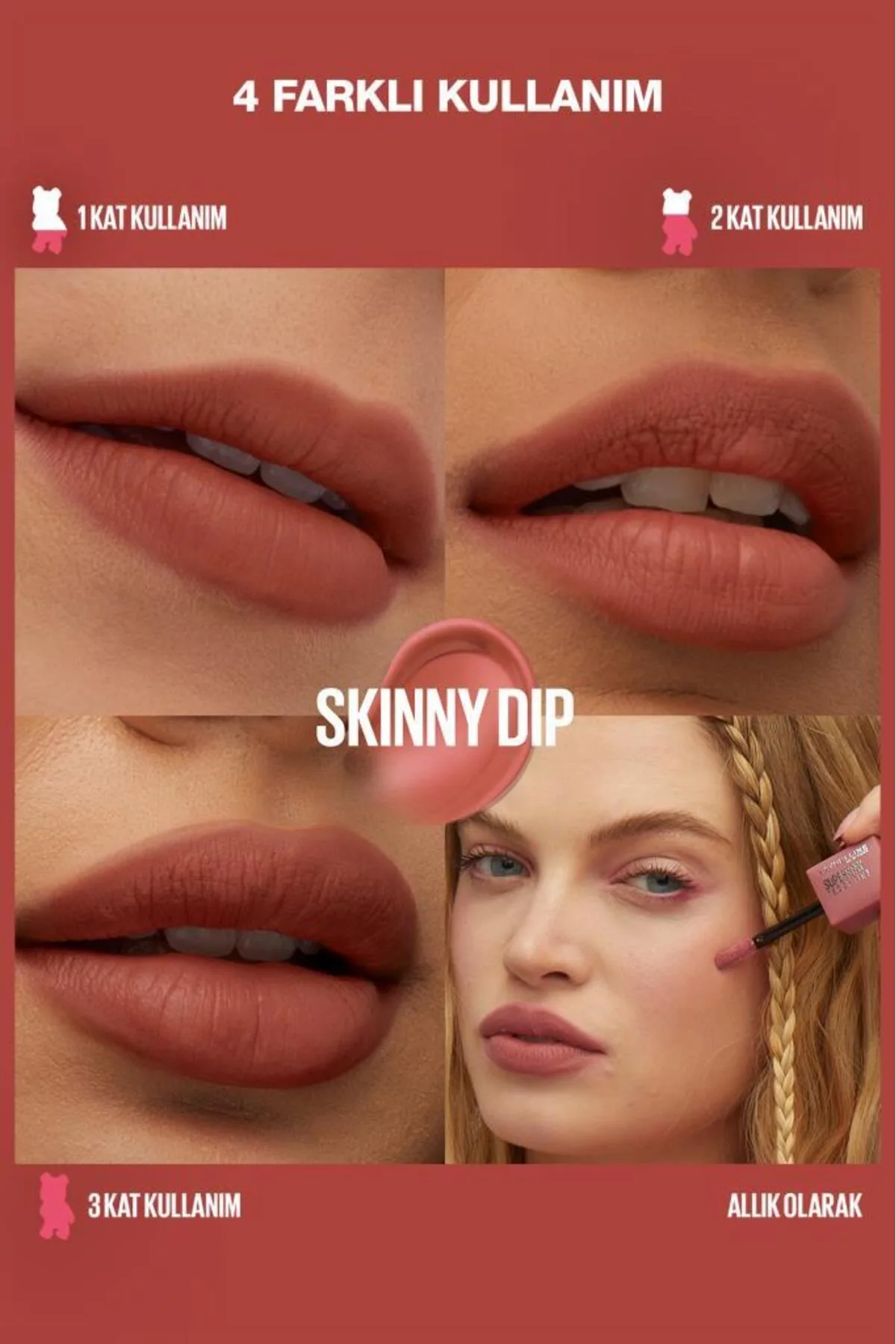 Maybelline New York Super Stay Teddy Tint Uzun Süre Kalıcı Likit Mat Tint 15 Skinny Dip 2