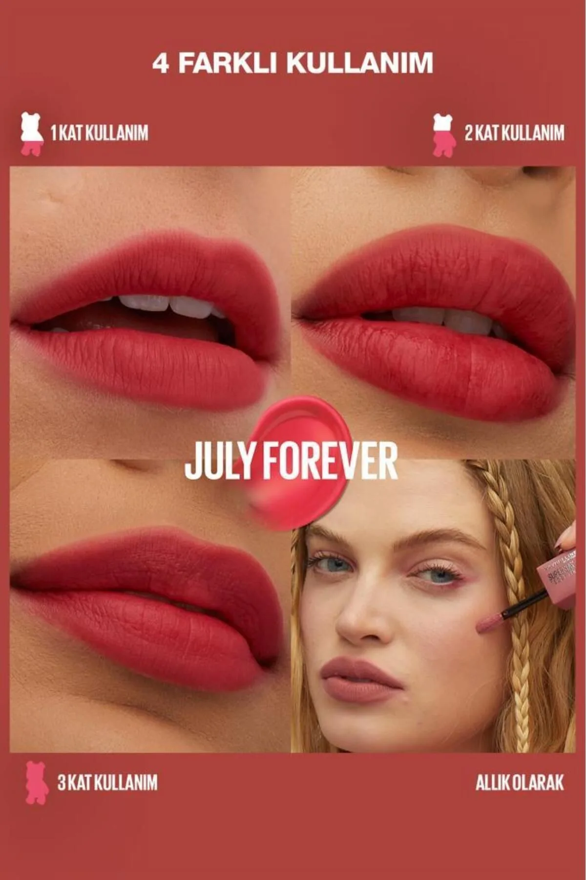 Maybelline Super Stay Teddy Tint Uzun Süre Kalıcı Likit Mat Tint 35 July Forever 2