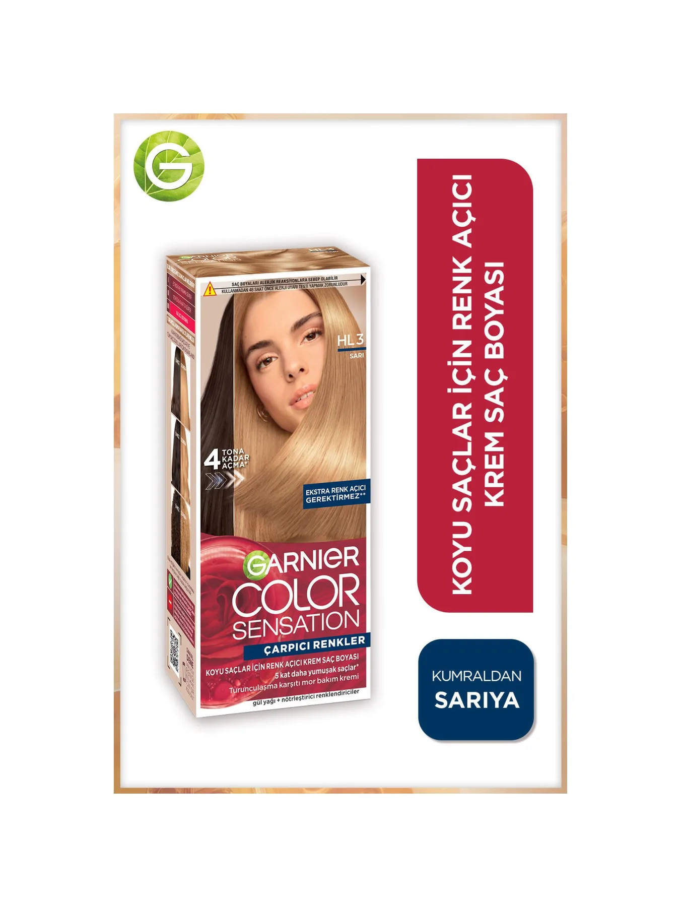 Garnier Çarpıcı Renkler HL3 Koyu Saçlar için Sarı Saç Açıcı Krem Saç Boyası Yoğun Kalıcı Etki