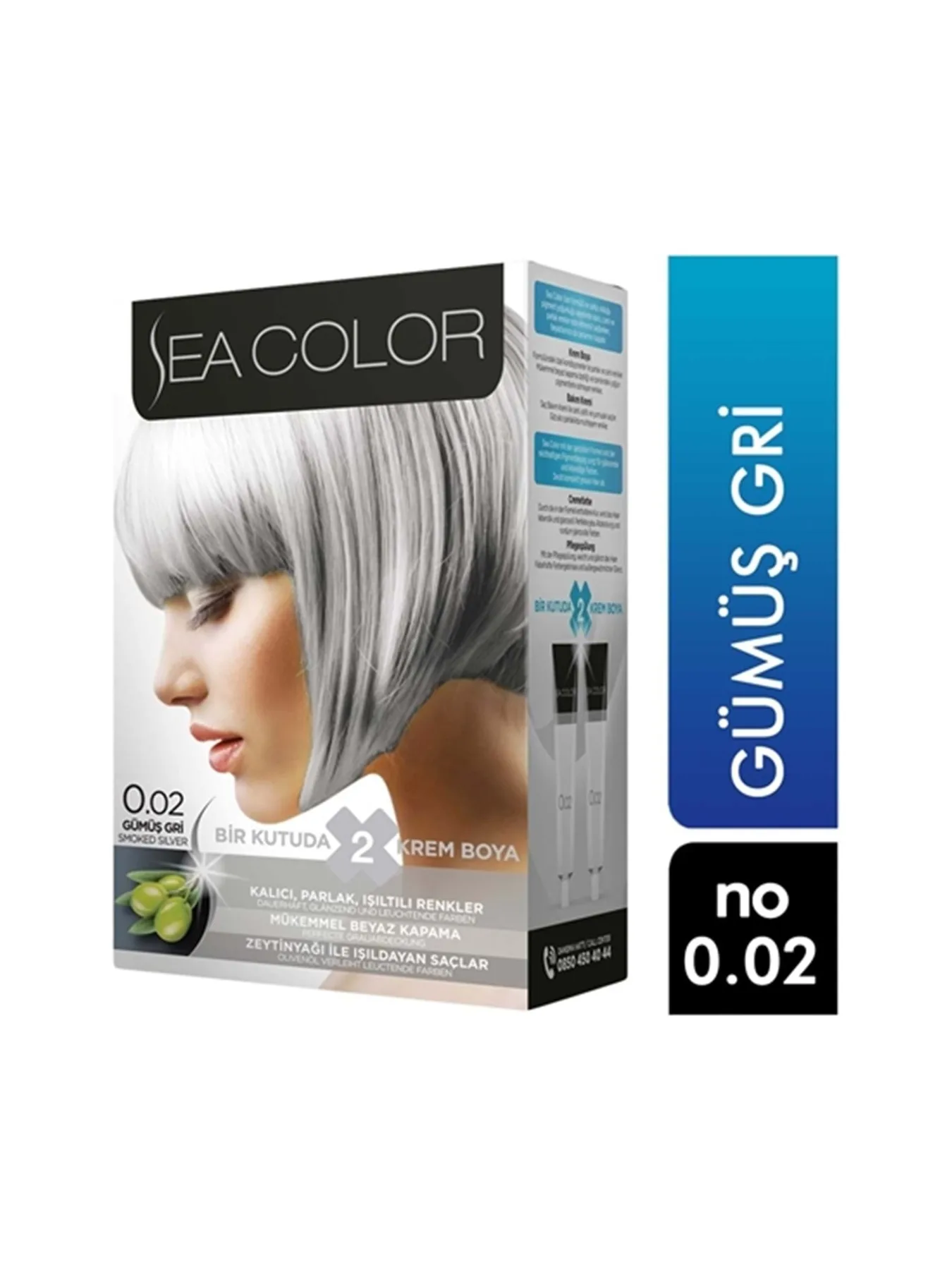 Sea Color Seacolor 2'li Krem Saç Boyası 0/02 Gümüş Gri 8698753387046