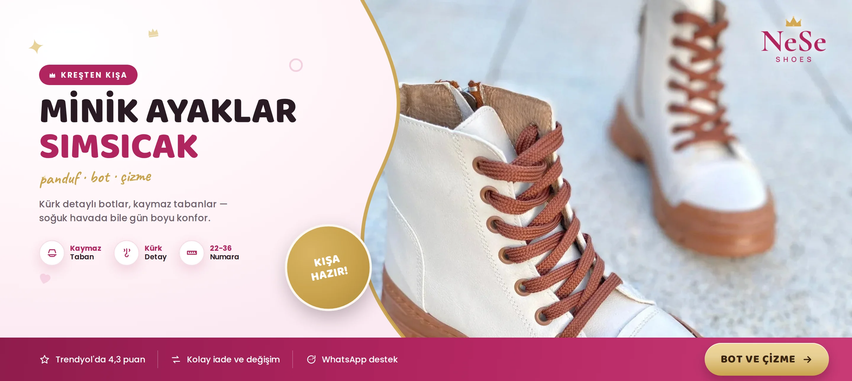 NeSe Shoes bej bağcıklı kız çocuk kışlık bot — kreşten kışa