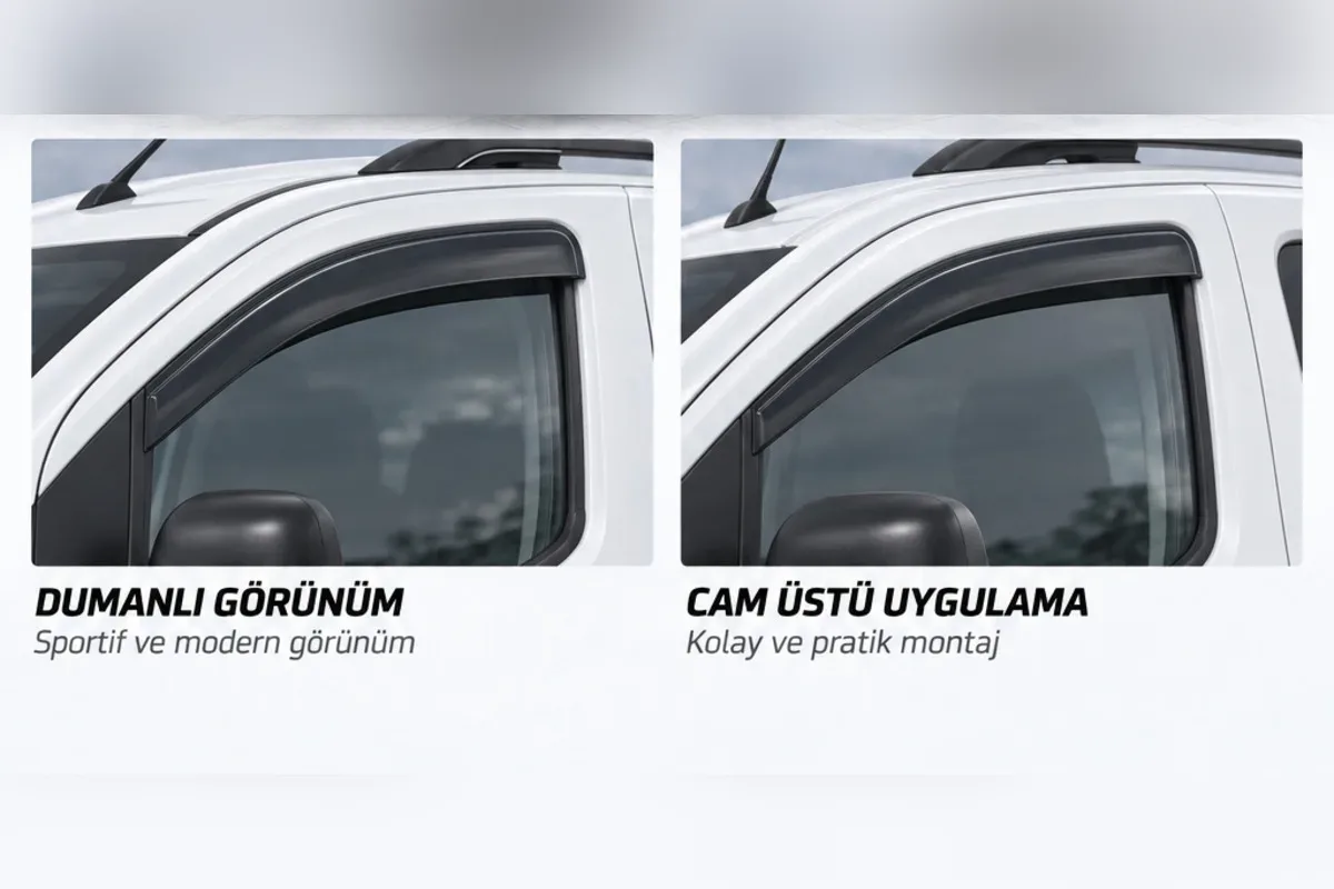 Fiat Doblo cam rüzgarlığı ürün görselinden ön kapı camı yakın detay dumanlı görünüm