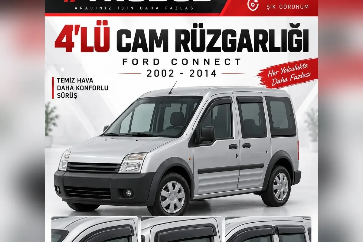Ford Connect cam rüzgarlığı takılı araç görünümü