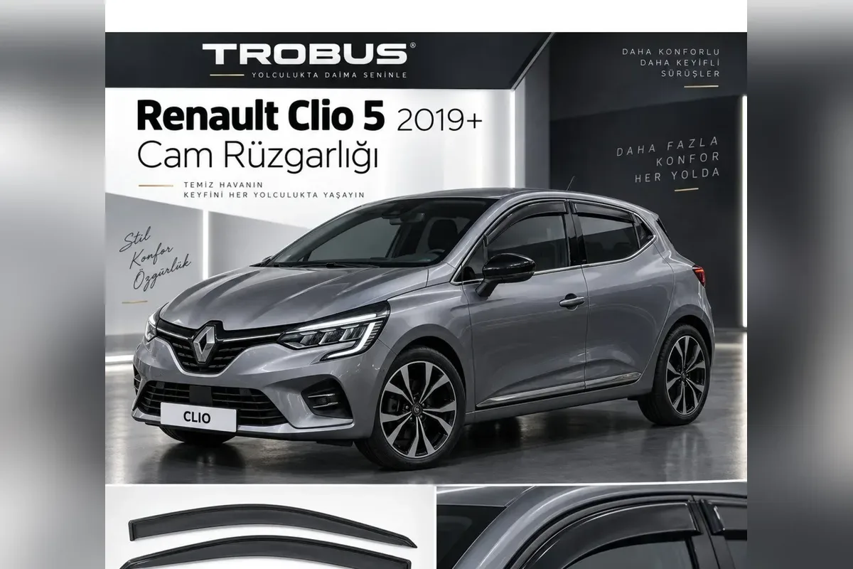 Renault Clio cam rüzgarlığı takılı araç görünümü