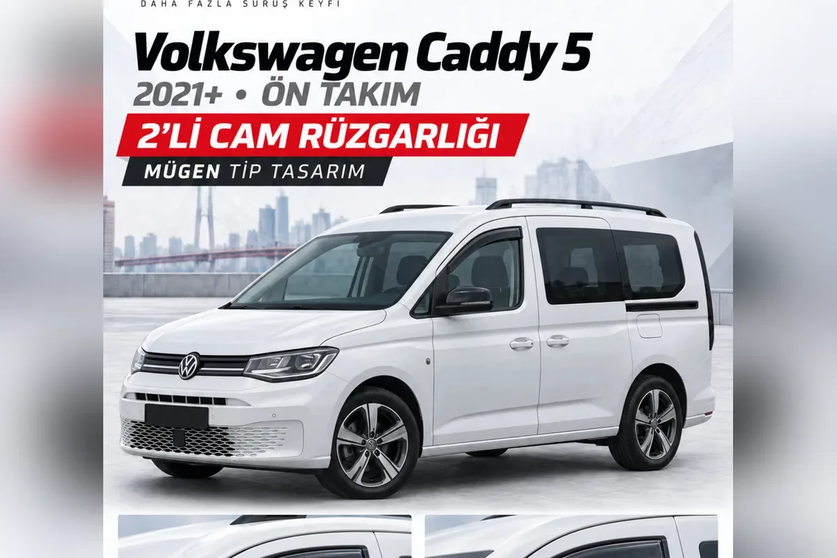 Volkswagen Caddy cam rüzgarlığı takılı araç görünümü