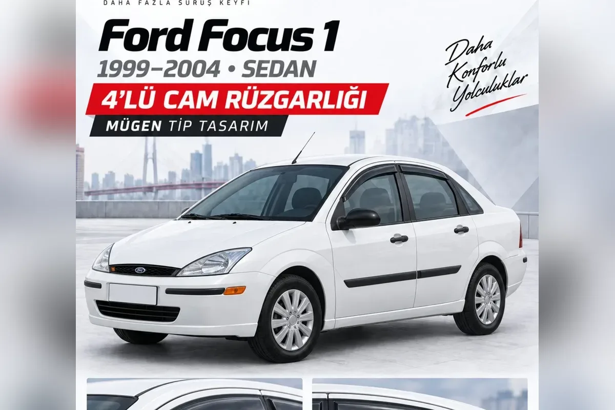 Ford Focus cam rüzgarlığı takılı araç görünümü