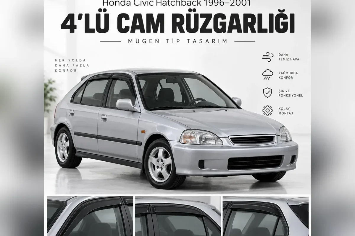 Honda Civic cam rüzgarlığı takılı araç görünümü