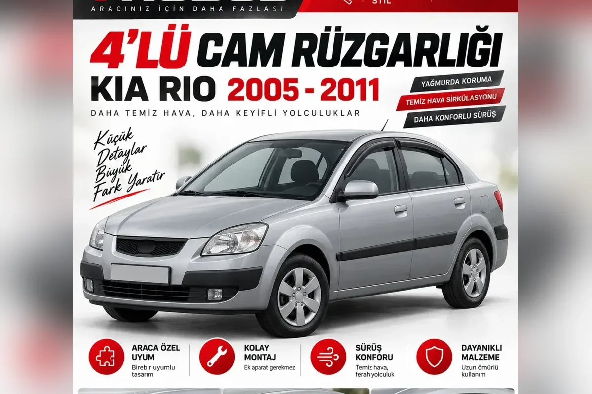 Kia Rio cam rüzgarlığı takılı araç yan görünümü