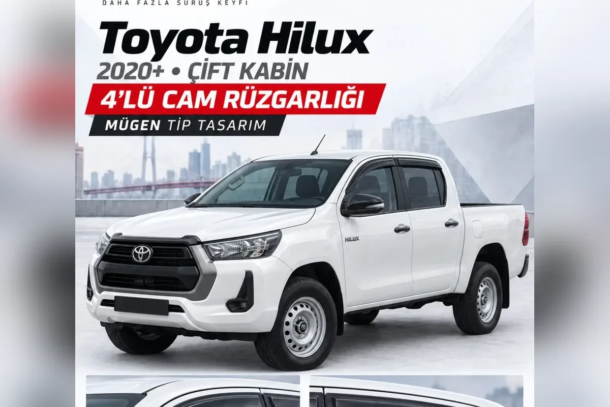 Toyota Hilux cam rüzgarlığı takılı araç görünümü
