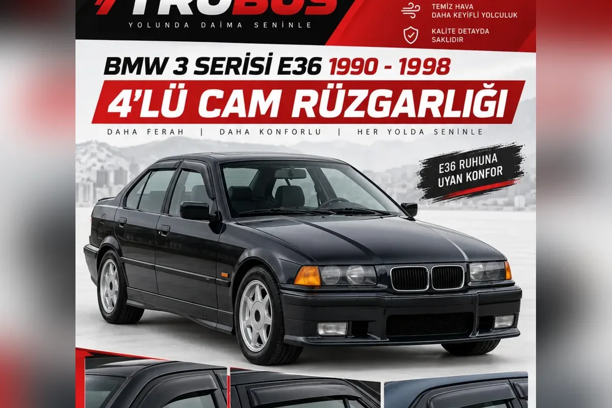 BMW 3 Serisi cam rüzgarlığı takılı sedan yan görünümü