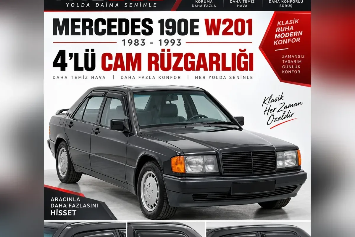 Mercedes C Serisi cam rüzgarlığı takılı araç yan görünümü