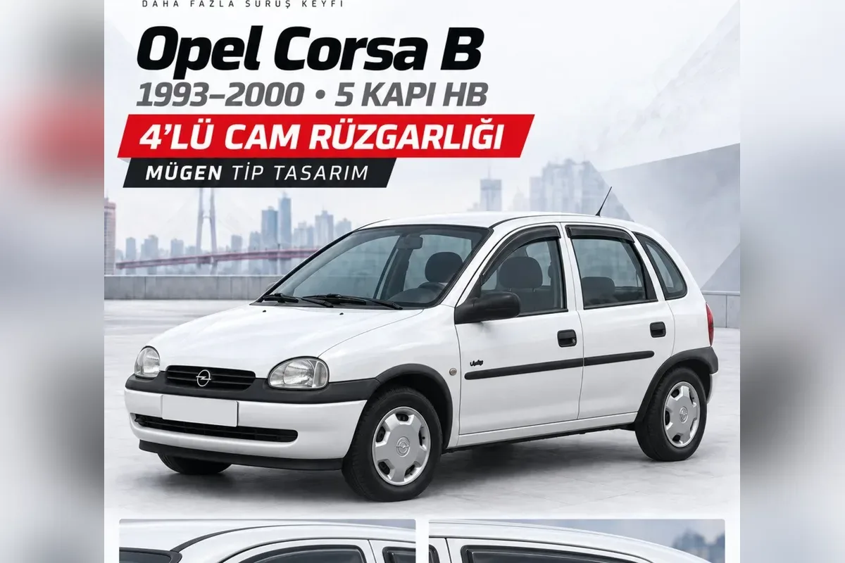 Opel Corsa cam rüzgarlığı takılı araç yan görünümü