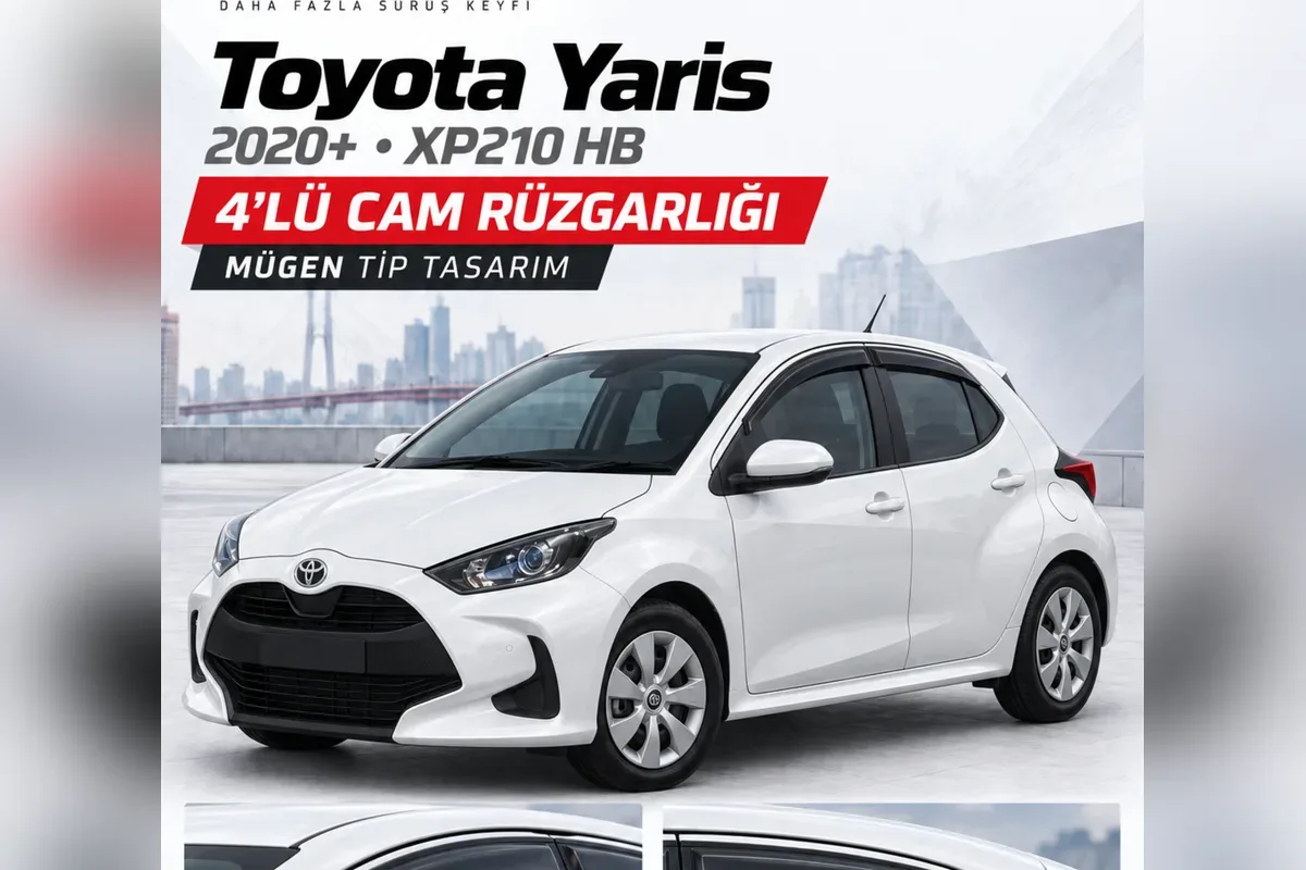 Toyota Yaris cam rüzgarlığı takılı araç yan görünümü