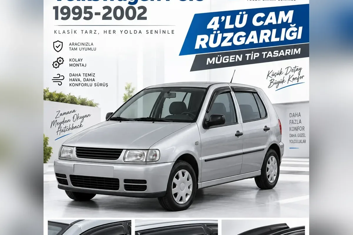 Volkswagen Polo cam rüzgarlığı takılı araç yan görünümü