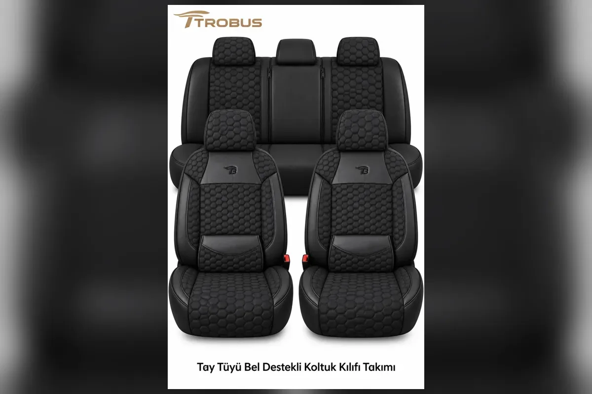 Tay tüyü bel destekli oto koltuk kılıfı ön ve arka tam set