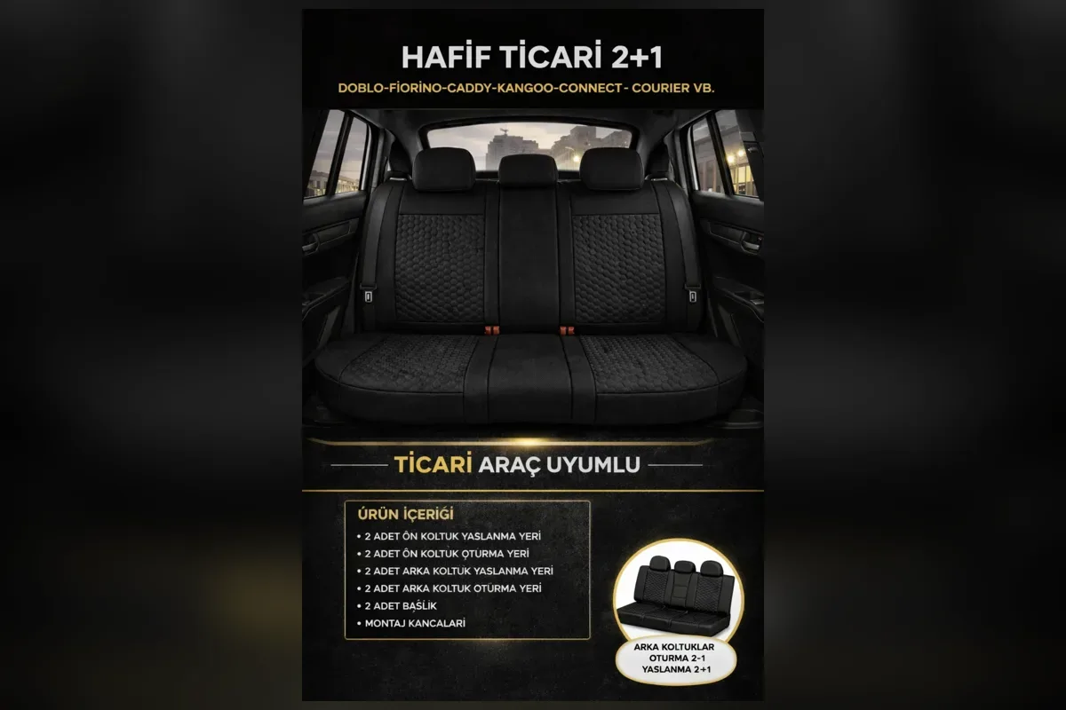 2 artı 1 arka koltuklu hafif ticari araç için koltuk kılıfı seti