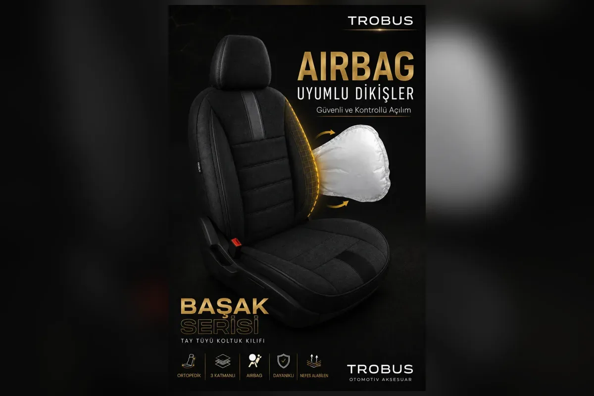 Airbag uyumlu dikişli oto koltuk kılıfı ön koltuk yan görünüm