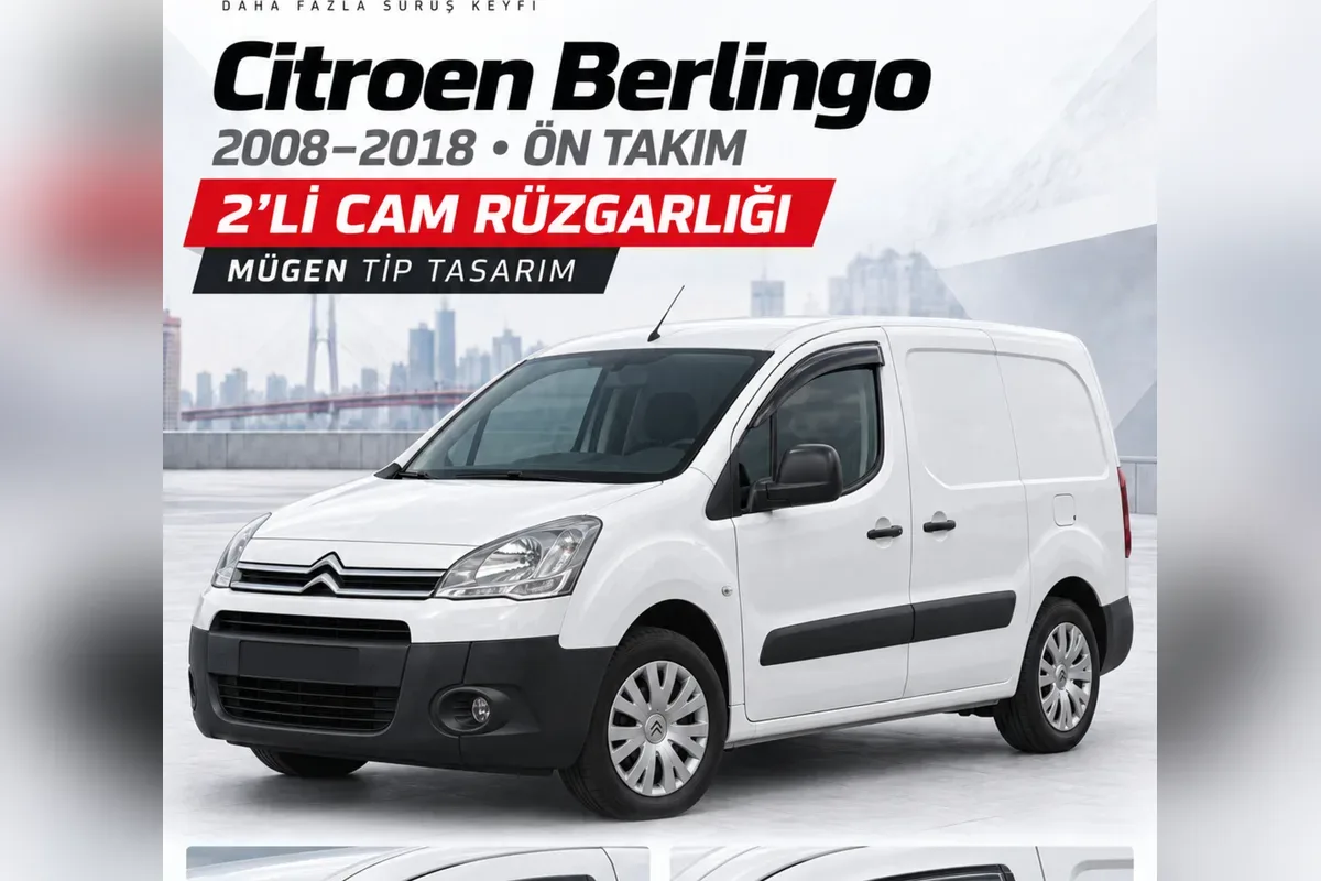 Citroen Berlingo 2008-2018 beyaz panelvan ve ön kapılara uygulanan 2 parça cam rüzgarlığı