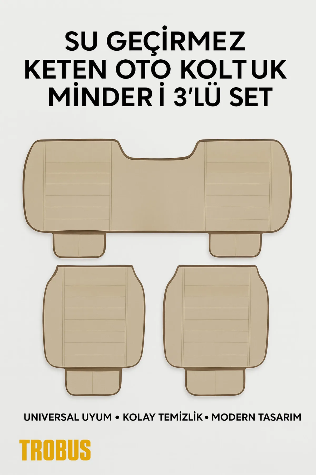 Fiat Punto koltuk minderi, keten 3 parça set, Bej - görsel 1