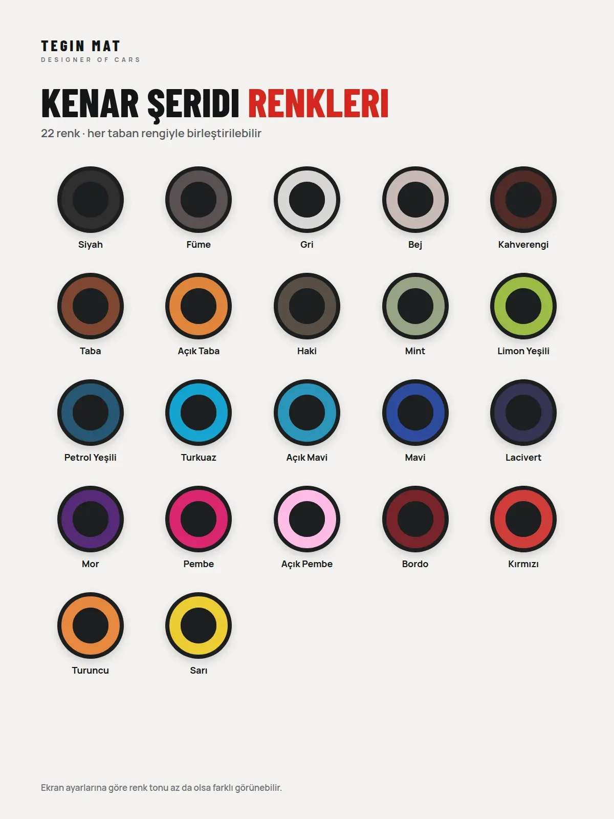 EVA kenar şeridi renk kartelası