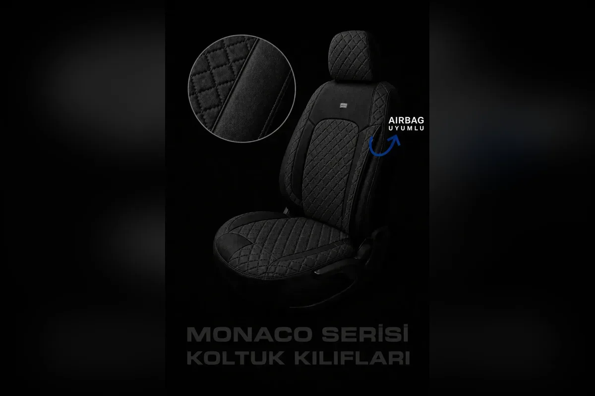 Yan airbag uyumlu dikişli siyah oto koltuk kılıfı