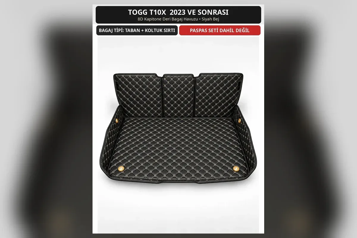 Togg T10X 8D kapitone deri bagaj havuzu taban ve koltuk sırtı kaplamalı siyah bej