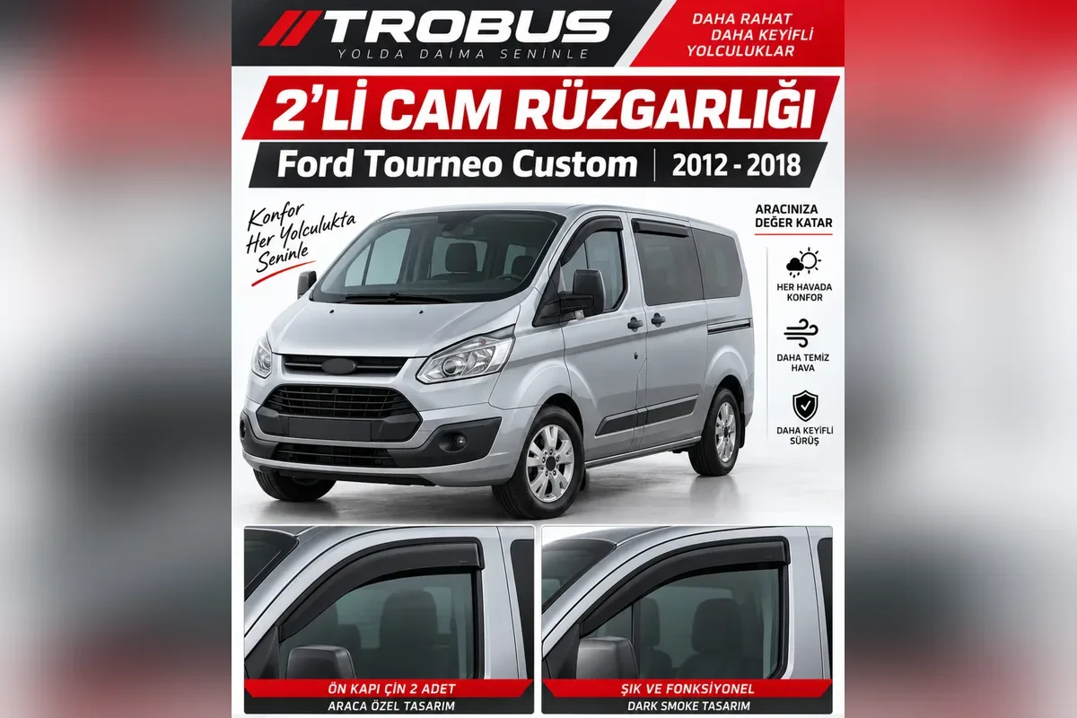 Ford Tourneo Custom için 2 parça ön kapı cam rüzgarlığı, gümüş renkli Tourneo Custom ve kapı detayları