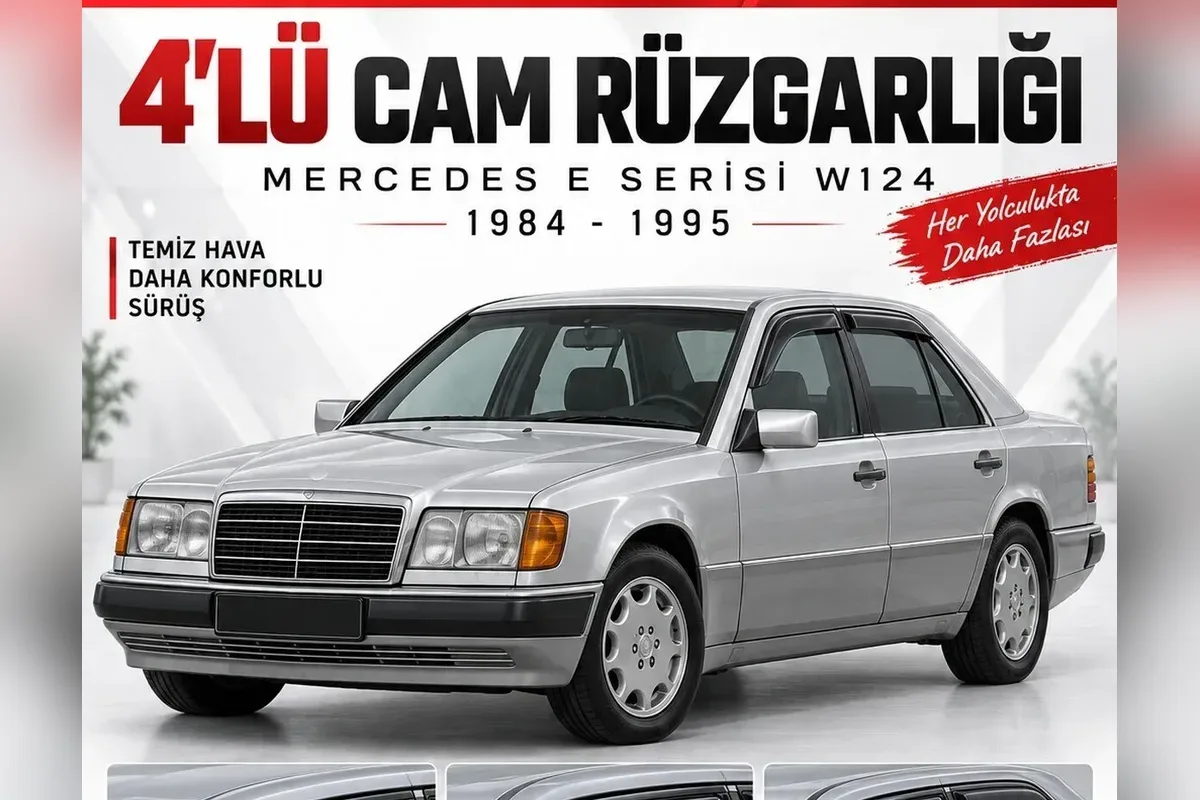 Mercedes E Serisi W124 1984-1995 için 4 parça Mügen tip cam rüzgarlığı, gümüş sedan üzerinde ön ve arka kapılar