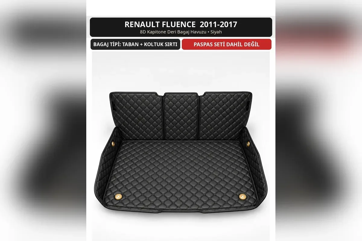 Renault Fluence 2011-2017 için siyah 8D kapitone deri bagaj havuzu, taban ve arka koltuk sırtı kaplamalı