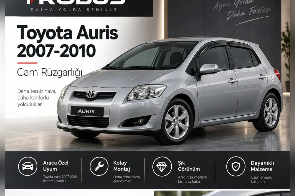 Toyota Auris 2007-2010 ilk kasa gri hatchback üzerinde 4 parça cam rüzgarlığı, ürün kartı görseli