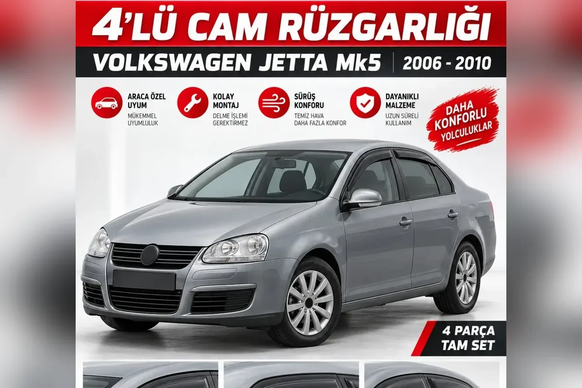 Volkswagen Jetta Mk5 2006-2010 gri sedan üzerinde 4 parça cam rüzgarlığı ürün kartı