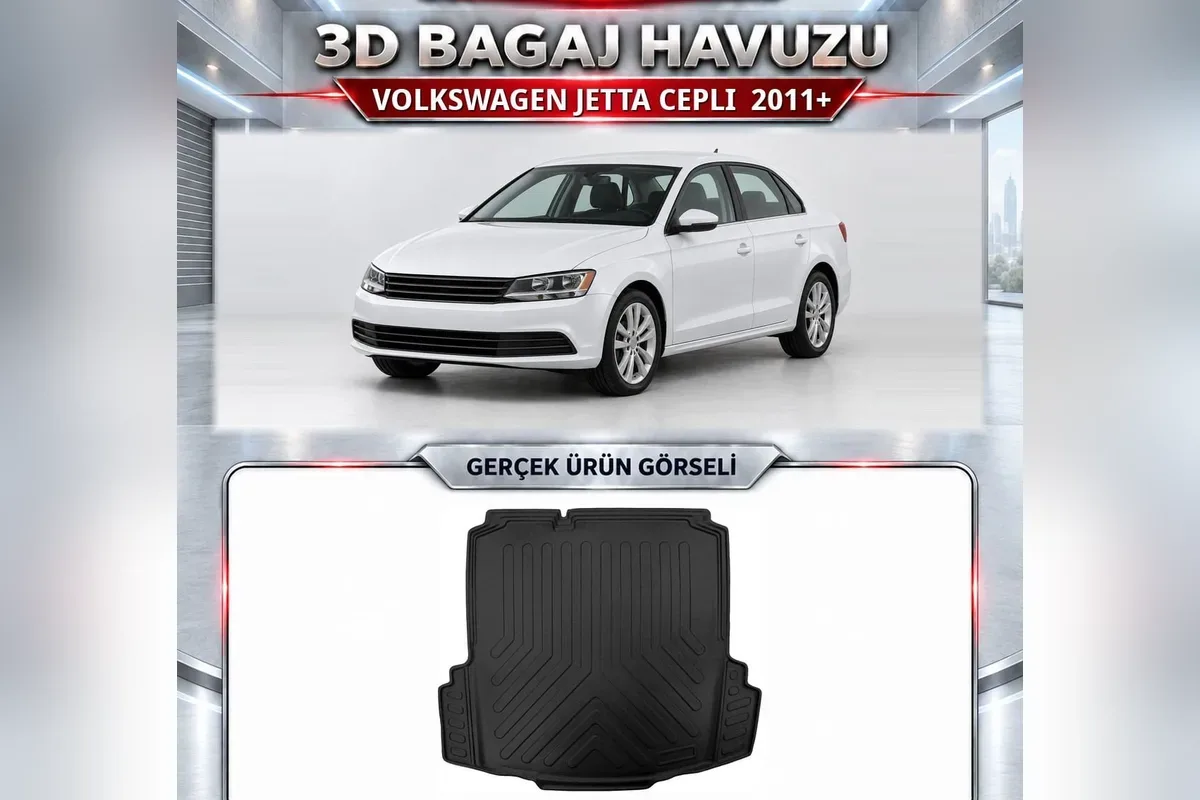 Volkswagen Jetta 2011 sonrası cepli bagaj için 3D bagaj havuzu, beyaz Mk6 sedan ve gerçek ürün fotoğrafı