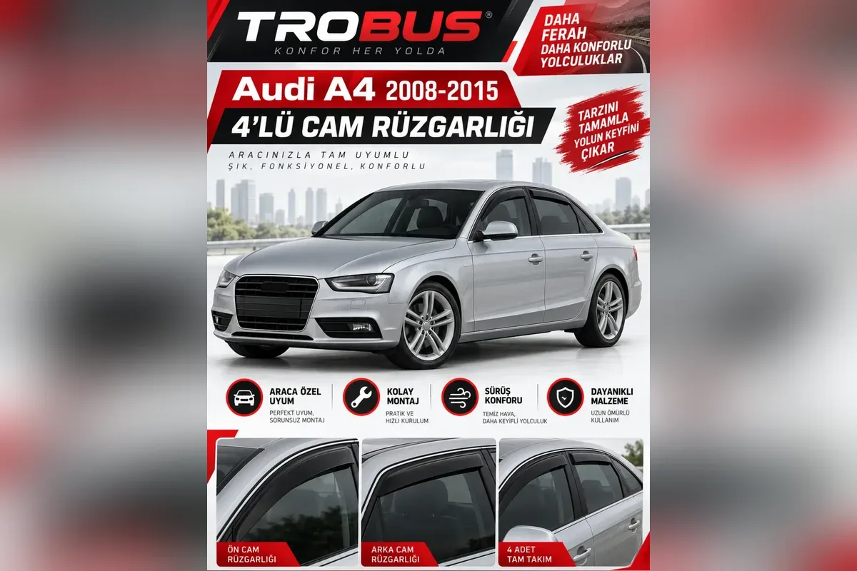 Audi A4 Sedan 2008-2015 B8 kasa için 4 parça cam rüzgarlığı, gümüş sedan üzerinde ön ve arka kapı camları