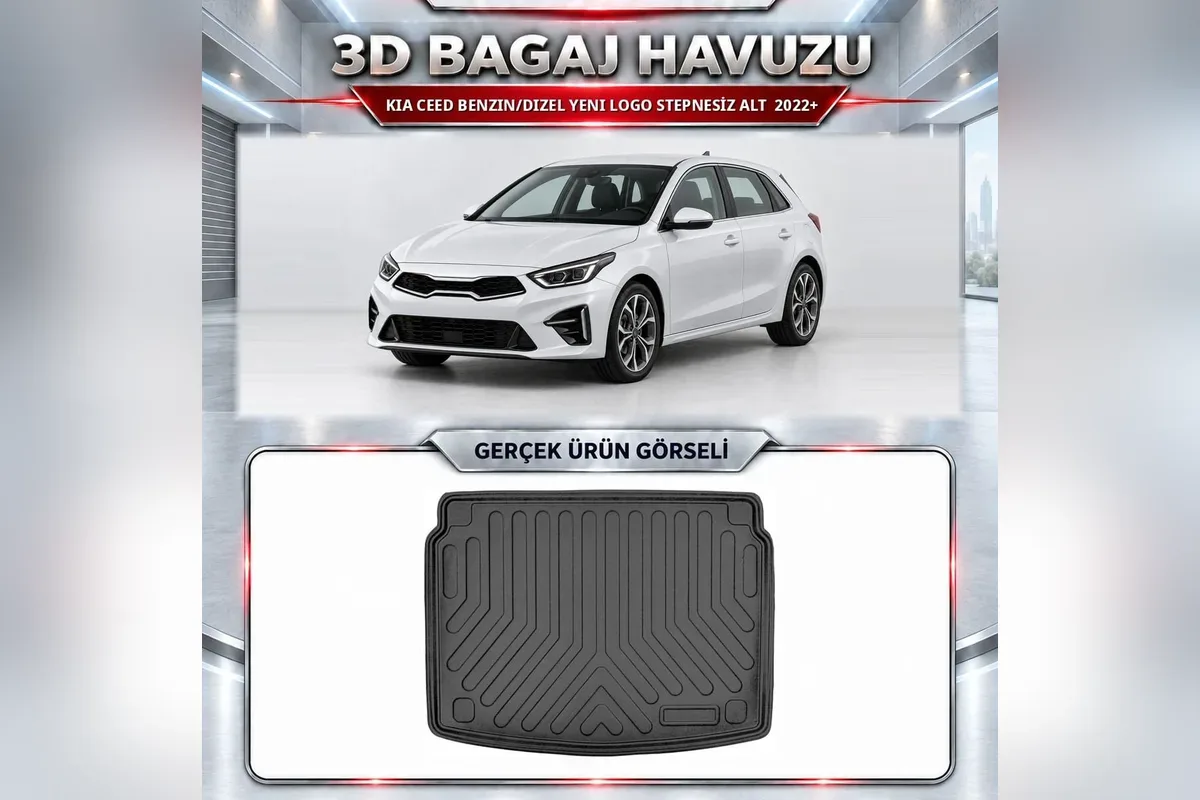 Kia Ceed 2022 sonrası benzinli ve dizel yeni logolu hatchback için stepnesiz alt kademe siyah 3D bagaj havuzu