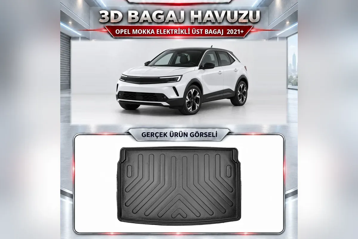 Opel Mokka elektrikli 2021 sonrası üst bagaj için siyah 3D bagaj havuzu, beyaz yeni kasa Mokka görseli ve gerçek ürün fotoğrafı