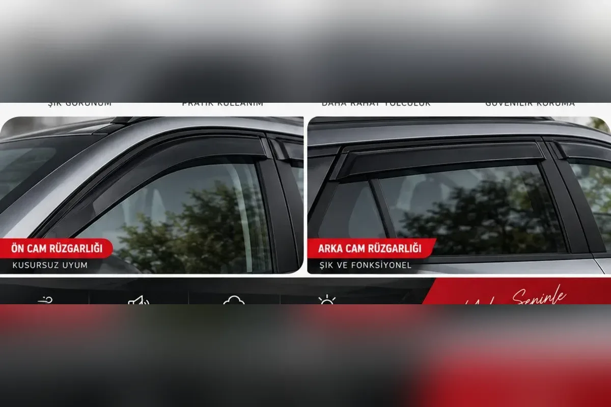Peugeot 2008 2019 sonrası kasa için ön ve arka kapı camında koyu renk Mügen tip cam rüzgarlığı yakın çekim