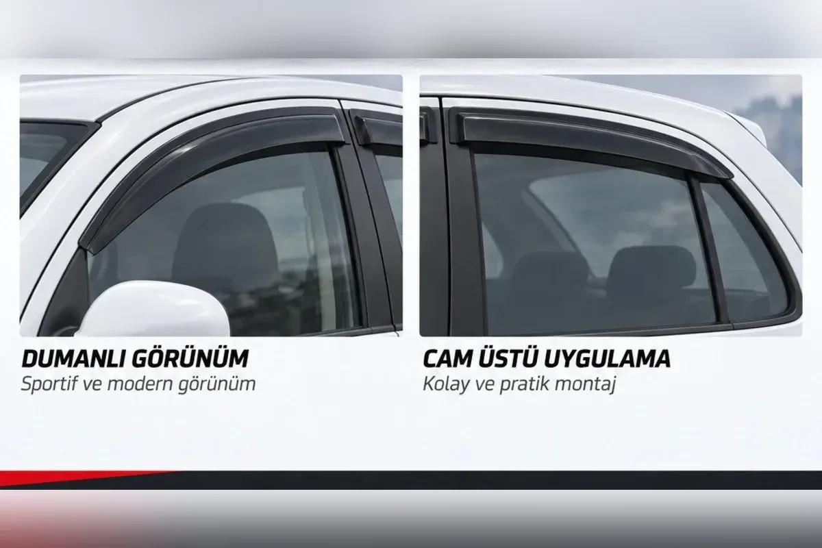 Nissan Micra K12 5 kapı hatchback ön ve arka kapı camlarında dumanlı görünümlü cam rüzgarlığı yakın çekim
